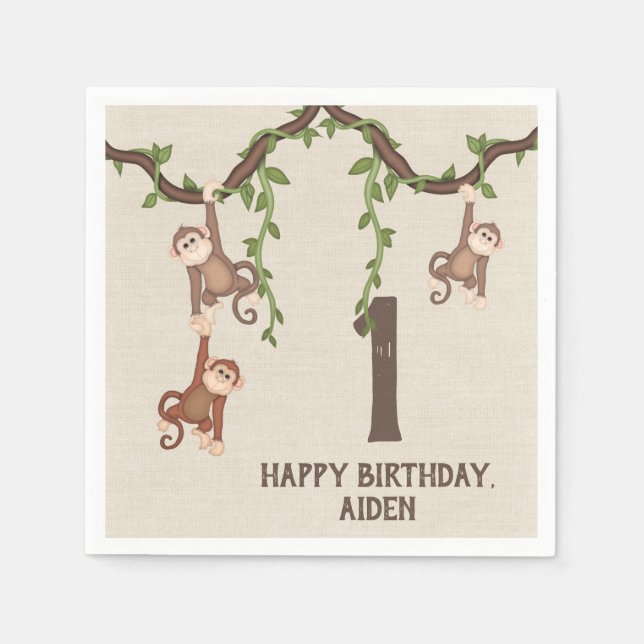 Cute Monkeys Kid's 1st Birthday Napkin (Front)