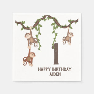 Cute Monkeys Kid's 1st Birthday  Napkin