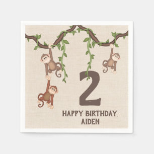 Cute Monkeys Kid's 2nd Birthday  Napkin