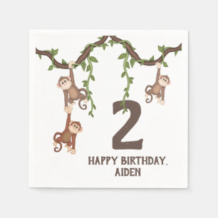 Cute Monkeys Kid's 2nd Birthday Napkins