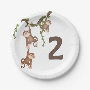 Cute Monkeys Kid's 2nd Birthday  Paper Plate