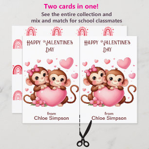 Cute Monkeys Kid's Valentine Party Classroom Card