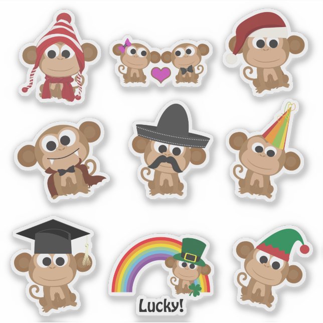 Cute Monkeys Sticker Set (Front)
