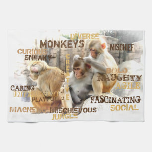 Cute Monkeys Typography Art Tea Towel