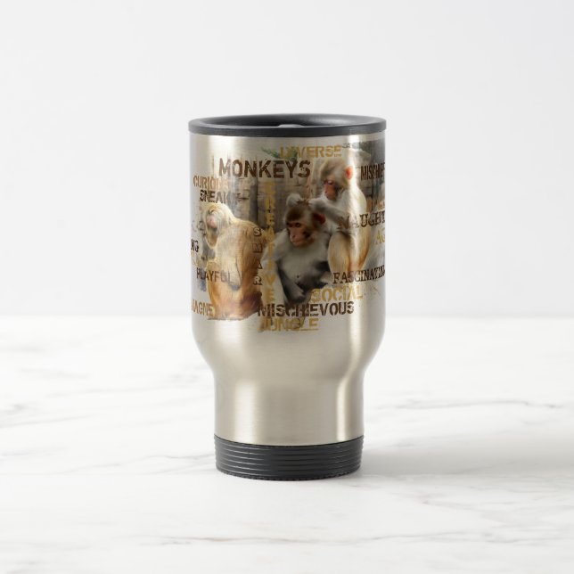 Cute Monkeys Typography Art Travel Mug (Center)