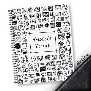 Cute Monochromatic Doodle Custom Name Sketchbook Notebook