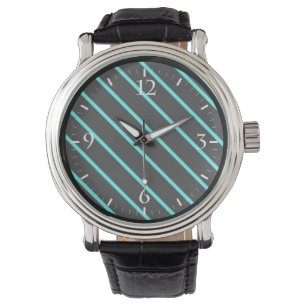 Cute monogram aqua black stripes All-Over-Print T- Watch