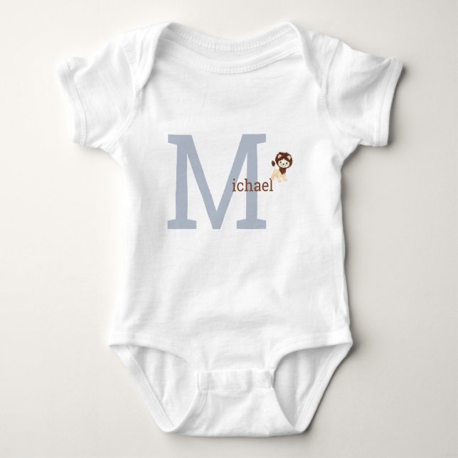 Cute Monogram Baby Boy Bodysuit Lion (Front)