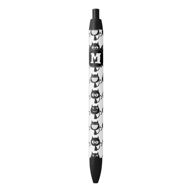 Cute Monogram Black Cat Expressions Pattern Ink Pen (Front Vertical)