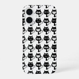 Cute Monogram Black Cat Expressions Pattern iPhone 16 Case