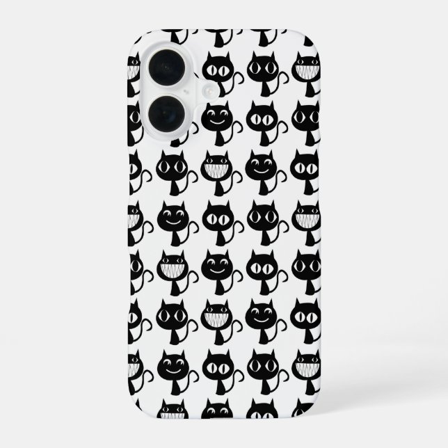 Cute Monogram Black Cat Expressions Pattern iPhone 16 Case (Back)