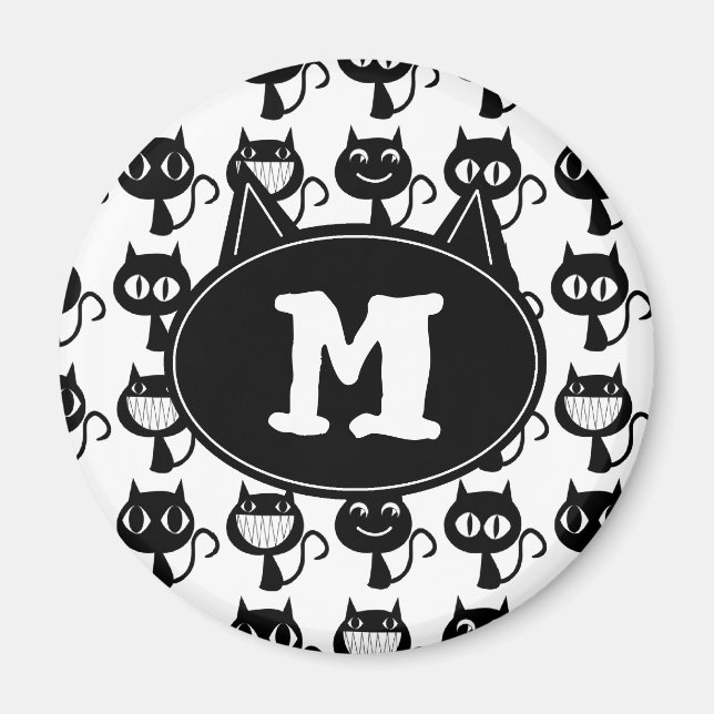 Cute Monogram Black Cat Expressions Pattern Magnet (Front)