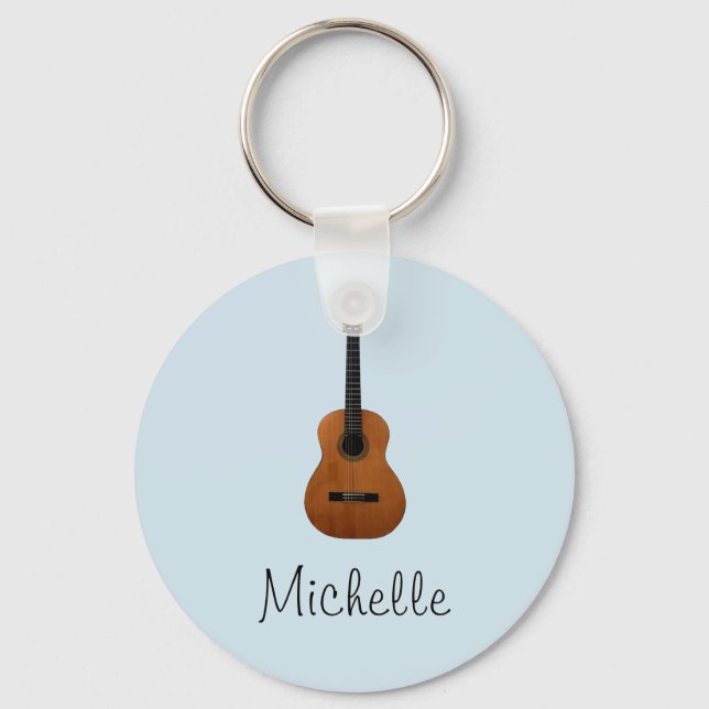 Cute Monogram Blue Music Guitar Key Ring (Front)