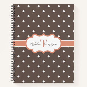 Cute Monogram Brown Orange Polka Dot Notebook
