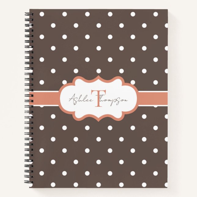 Cute Monogram Brown Orange Polka Dot Notebook (Front)
