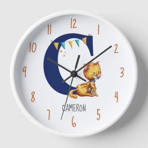 Cute Monogram Cat Nursery  Clock