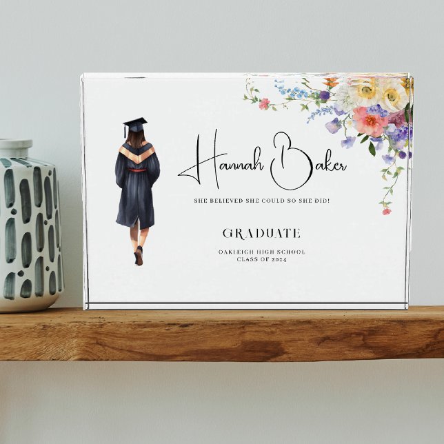 Cute Monogram Floral Graduation  Photo Block (Creator Uploaded)