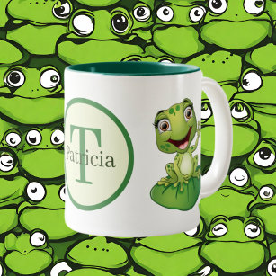 Cute monogram frog add name Two-Tone coffee mug