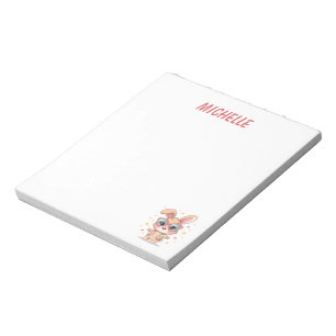 Cute monogram girly bunny wearing glasses notepad