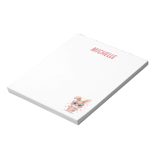 Cute monogram girly bunny wearing glasses notepad (Rotated)