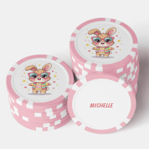 Cute monogram girly bunny wearing glasses poker chips