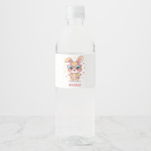 Cute monogram girly bunny wearing glasses water bottle label