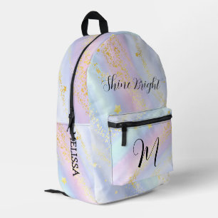 Cute Monogram Glitter Stars for Girls School  Printed Backpack