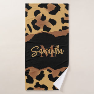 Cute Monogram Leopard Print Bath Towel Set