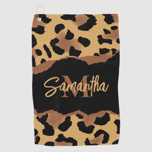 Cute Monogram Leopard Print Golf Towel (Front)