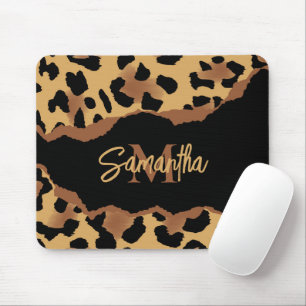 Cute Monogram Leopard Print Mouse Pad