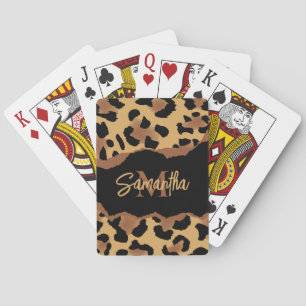 Cute Monogram Leopard Print Playing Cards