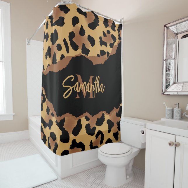 Cute Monogram Leopard Print Shower Curtain (In Situ)