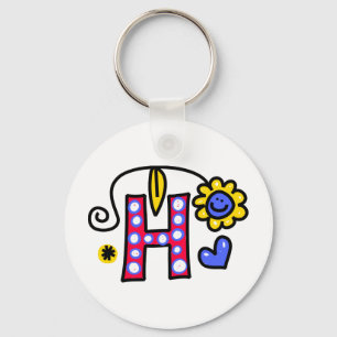 Cute Monogram Letter H Greeting Text Expression Key Ring