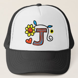 Cute Monogram Letter J Greeting Text Expression Trucker Hat
