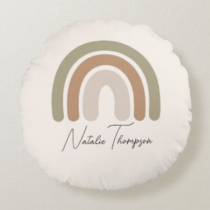 Cute Monogram modern nursery pink rainbow girls  Round Cushion
