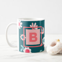 Cute Monogram Modern Pink and Teal Floral Pattern
