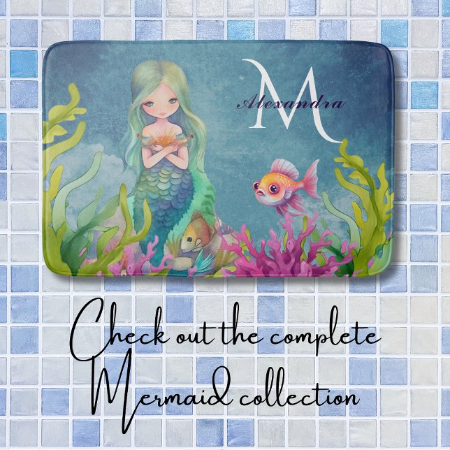 Cute Monogram Name  Mermaid Bath Mat (Creator Uploaded)