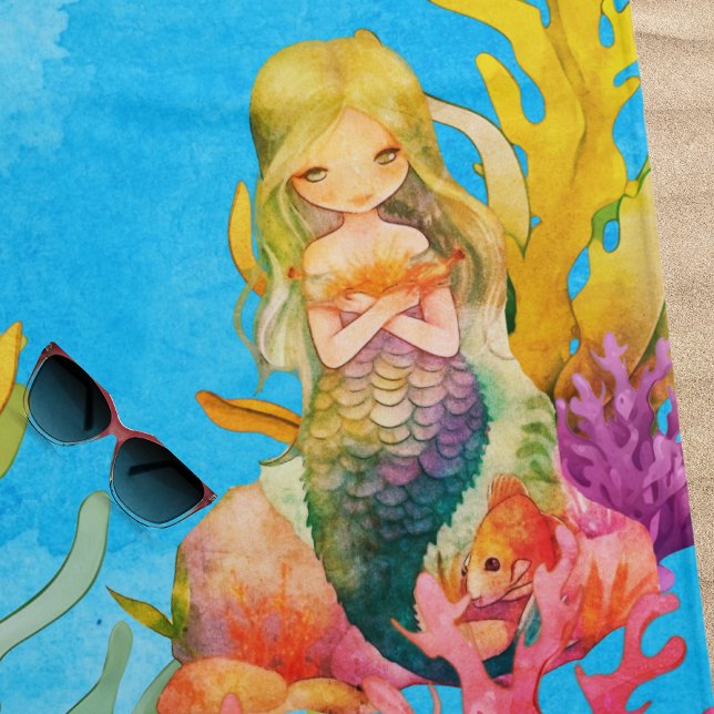 Cute Monogram Name Mermaid Beach Towel (Creator Uploaded)