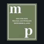 Cute Monogram Olive Green Budget Save the Date  Flyer<br><div class="desc">A simple clean minimalist design in trendy olive green with a text pairing of fonts in bold lower case monogram letter text templates and upper case font templates for the details that are easy for you to personalise. Just change the letters to your own right on the product page. All...</div>