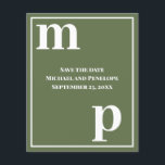 Cute Monogram Olive Green Budget Save the Date  Flyer<br><div class="desc">A simple clean minimalist design in trendy olive green with a text pairing of fonts in bold lower case monogram letter text templates and upper case font templates for the details that are easy for you to personalise. Just change the letters to your own right on the product page. All...</div>