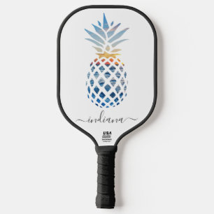 Cute Monogram Pineapple Coastal Beach Script Name Pickleball Paddle