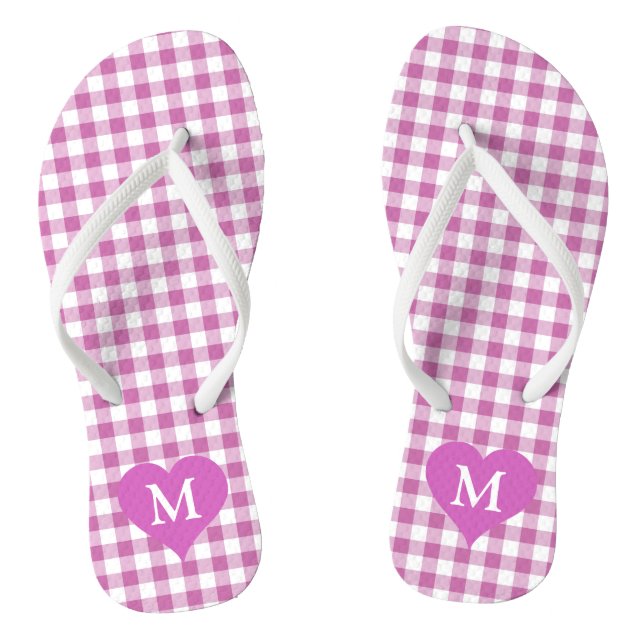 Cute Monogram Pink Checked  Jandals (Footbed)