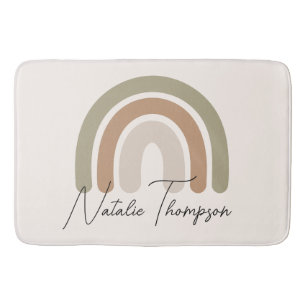 Cute monogram rainbow pink watercolor for her pink bath mat