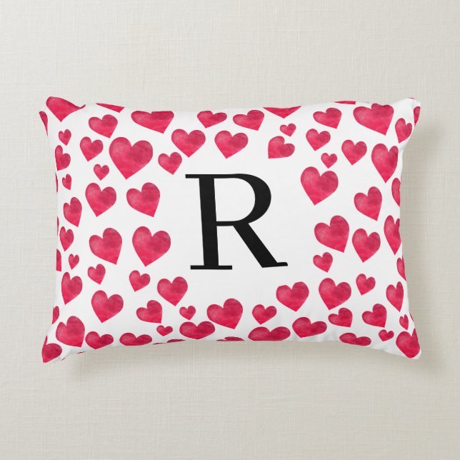 Cute Monogram Red Hearts Custom Monogram Decorative Cushion (Front)