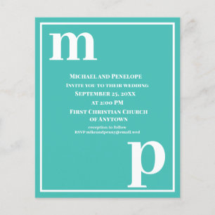 Cute Monogram Turquoise Budget Wedding Invitation Flyer