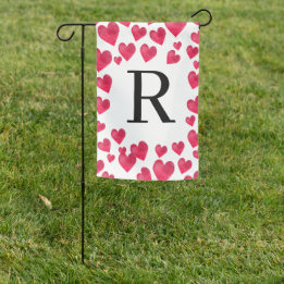 Cute Monogram Valentine's Day Hearts Garden Flag
