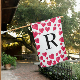 Cute Monogram Valentine's Day Hearts House Flag