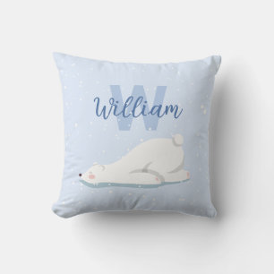 Cute Monogram Winter Polar Bear Nursery Decor Cushion