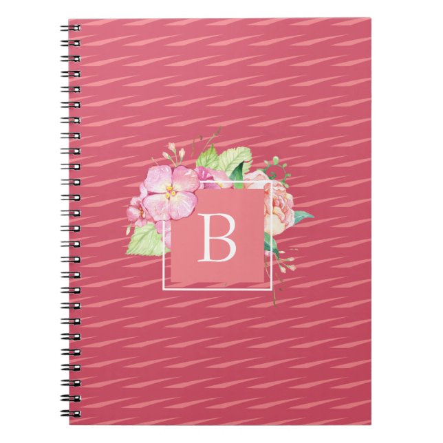 Cute Monogrammed Abstract Pink & Pink Coral Floral Notebook (Front)