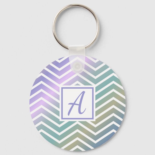 Cute Monogrammed Colourful Zig Zag Pattern Key Ring (Front)